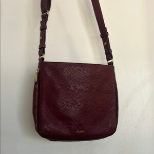Fossil Burgandy Leather Crossbody Bag with Adjustable Strap